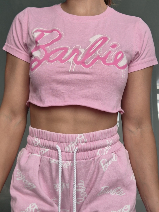 Barbie Tops - Barbie Pink Graphic Cropped Tee | Custom Raw Hem Top (Fits XS)